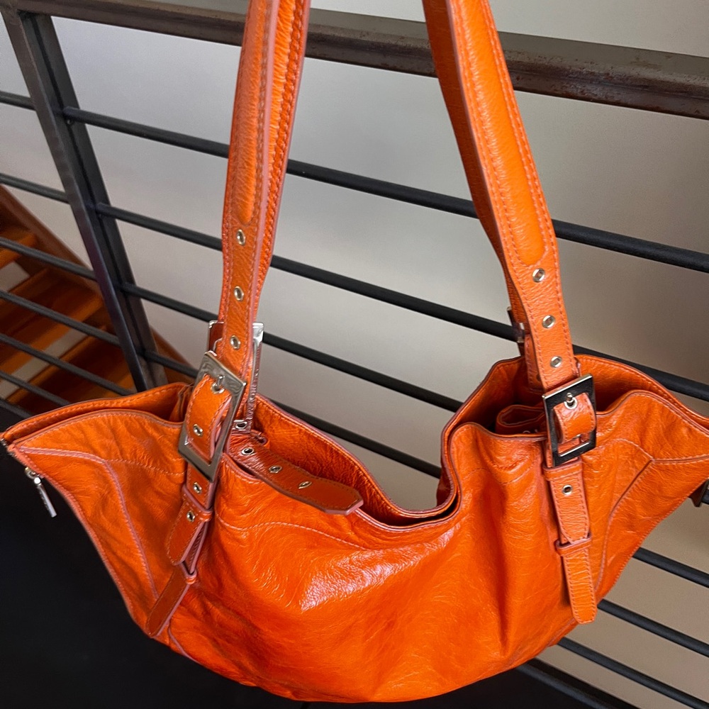 Kooba Orange Leather Shoulder Bag with Slouchy Design